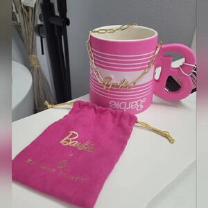 NWT Barbie x Kendra Scott Gold Link and Chain Necklace in Pink Crystal